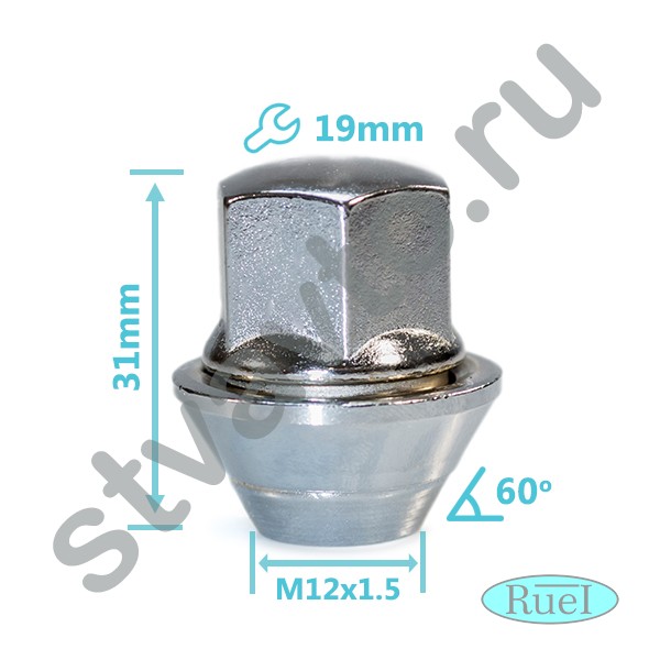 ГАЙКА КОЛЕСА (M12X1.5/КОНУС/ЗАКРЫТАЯ/ 31 ММ/19 КЛЮЧ) BMW 2500-3.3 (E3) (71-77), 02 СЕДАН (E10) (68-7