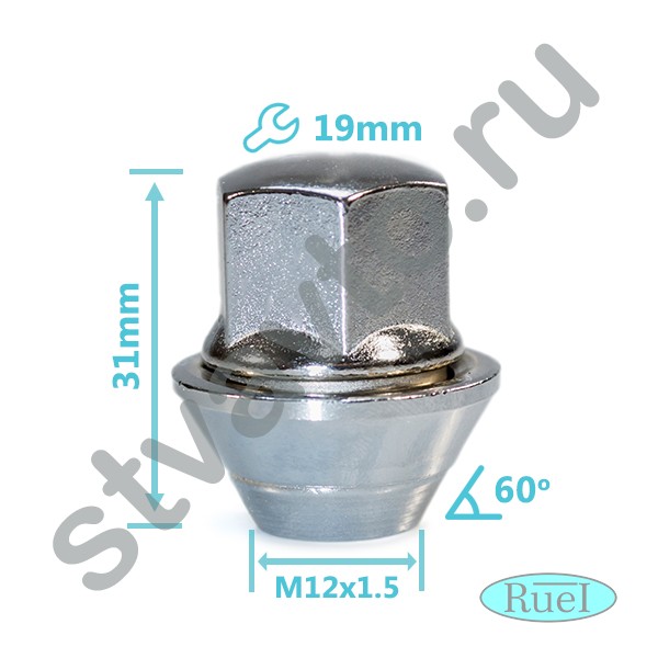 ГАЙКА КОЛЕСНАЯ (M12X1.5, КОНУС, ЗАКРЫТАЯ 31ММ) MITSUBISHI COLT (88-96), COLT (CJ) (96-04), L200 (K0,